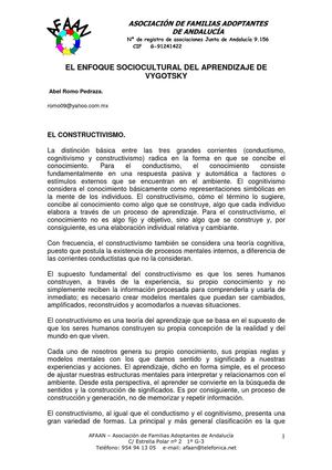 El Enfoque Sociocultural del aprendizaje de Vygotsky