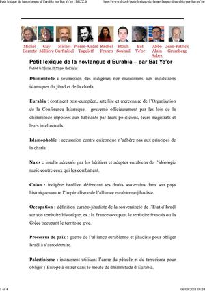 Petit lexique de la novlangue d’Eurabia – par Bat Ye’or