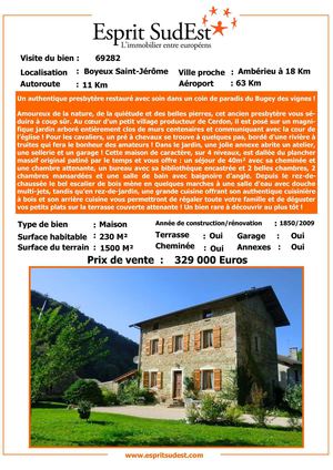 Un magnifique presbytère restauré avec soin au coeur du Bugey des vignes à vendre sans AUCUNE commission! Retrouvez tous nos biens www.espritsudest.com, spécialiste Rhone-Alpes de la vente de particulier à particulier