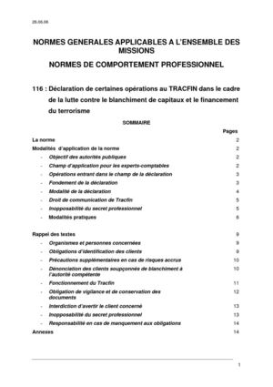 d- Norme 116, Declaration de certaines informations au TRACFIN