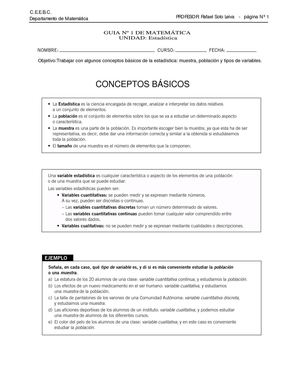 NM4 Guía Nº 1 Matemática  Conceptos Estadística