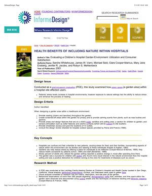 Health Benefits of Including Nature within Hospitals