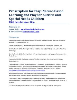 Nature-Based Learning and Play for Autistic and Special Needs Children