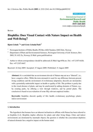 Biophilia: Does Visual Contact with Nature Impact on Health and Well-Being