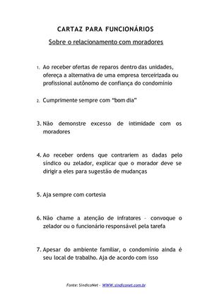 Cartaz aos funcionários