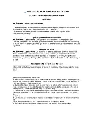 Capacidad relativa de los menores de edad en nuestro Ordenamiento Jurídico