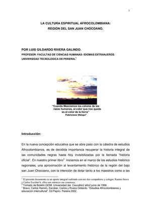 LUIS GILDARDO RIVERA G: LA CULTURA ESPIRITUAL EN LA REGION DEL SAN JUAN CHOCOANO