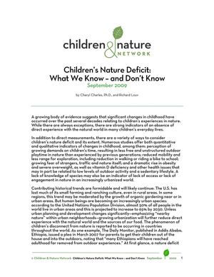 Children’s Nature Deficit: What We Know - and Don’t Know