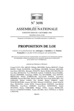 PPL 3698 outrage et insultes à la Nation par Lionnel LUCA
