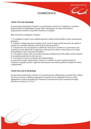 Articles 5 et 8 du code déontologie