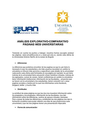 COMPARACION ENTRE LAS UNVESIDADES UNICATOLICA  Y LA ANTONIO NARIÑO