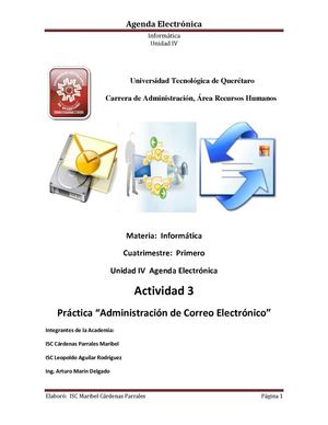 Unidad VI Agenda Electrónica  Actividad 3 Administración de Correo Electrónico