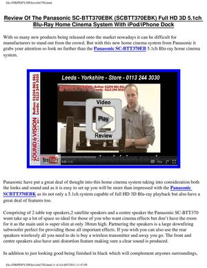 Panasonic SC-BTT370 (SCBTT370EBK) Review - 3D Blu Ray 5.1 Speaker Home Cinema System