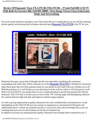 Panasonic Viera TX-L37U3B (TXL37U3B) Review – 37 Inch Full 1080P LCD TV With Freeview HD And Game Mode