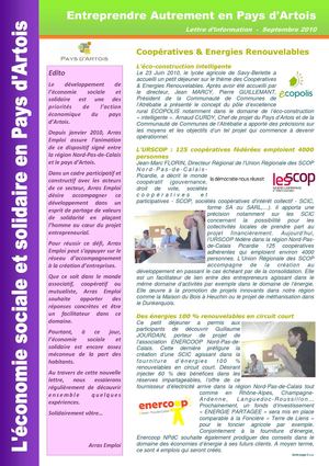 Lettre d'information    Septembre 2010    "Entreprendre Autrement en Pays d'Artois"
