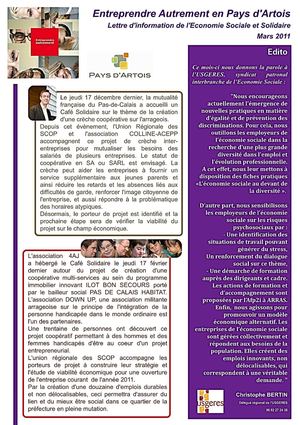 Lettre d'information    Mars 2011    "Entreprendre Autrement en Pays d'Artois"