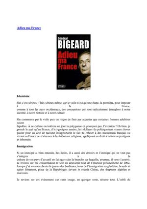 Extraits "Adieu ma France".