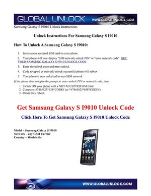 Unlocking Steps For Samsung Galaxy SI9010