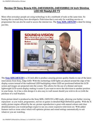 Sony Bravia KDL-24EX320BU (KDL24EX320) Review - 24 Inch HD Ready Slimline LED With Freeview HD