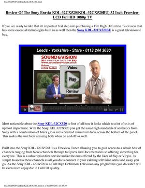 Sony Bravia KDL-32CX520BU (KDL32CX520) Review - 32 Inch 1080p Full HD Freeview LCD TV