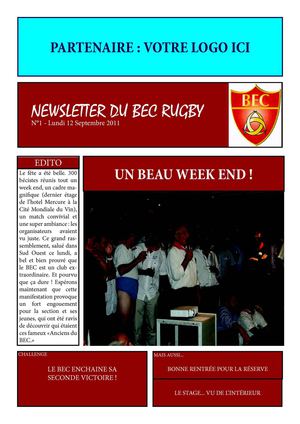 Newsletter du BEC Rugby - Lundi 12 Septembre 2011