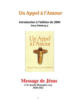 Un Appel à l'Amour- Introduction à l'édition de 2004-D.Dideberg