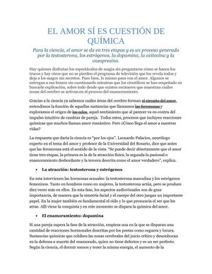 El amor sí es cuestión de química