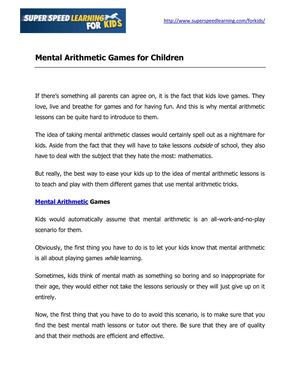 Mental Arithmetic Games for Children