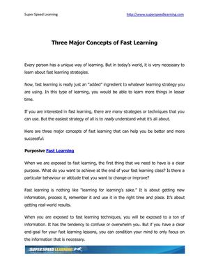Three Major Concepts of Fast Learning