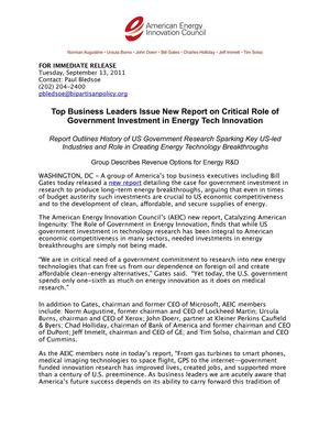 DOCUMENT / Catalyzing American Ingenuity: The Role of Government in Energy Innovation