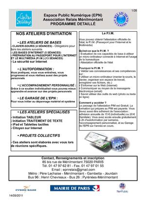 Programme des activités de l'EPN du RELAIS MENILMONTANT 2011-2012
