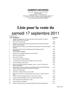 Liste de la vente aux encheres du 17 septembre 2011