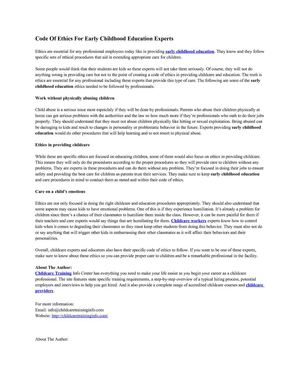 Childcare Training - Code Of Ethics For Early Childhood Education Experts