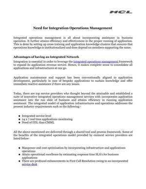 Need for Integration Operations Management