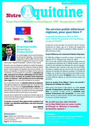 Lettre du Groupe Majorité présidentielle au Conseil Régional d'Aquitaine n°1