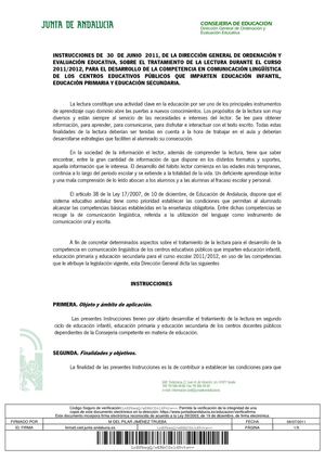 Instrucciones para el tratamiento de la lectura durante el curso 2011-2012