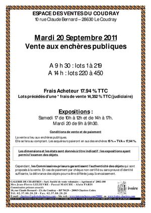 VENTE BIMENSUELLE : OBJETS D\'ART ET DE DECORATION, MOBILIER RUSTIQUE ET DE STYLE, ETC. 20-09-2011 