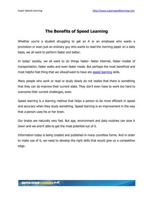 The Benefits of Speed Learning