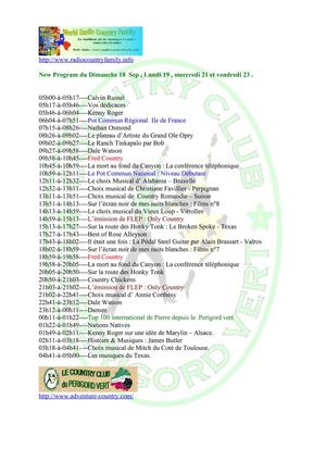 New Program du 18  Sep , Lundi 19 , mercredi 21 et vendredi 23 .