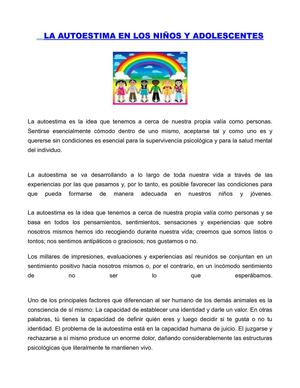 LA AUTOESTIMA EN LOS NIÑOS Y ADOLESCENTES