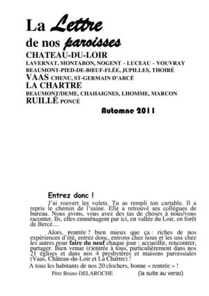 La Lettre Automne N°1:Lettre de nos paroisses de Chateau du loir 