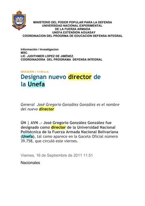 Designado Nuevo Director/ Rector Unefa