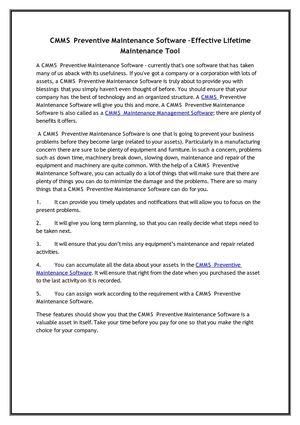 CMMS Preventive Maintenance Software –Effective Lifetime Maintenance Tool