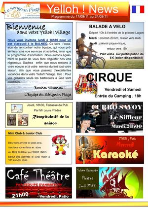 Programme d'animation Yelloh! Village Le Sérignan Plage du 17 au 24 septembre(multilingue)