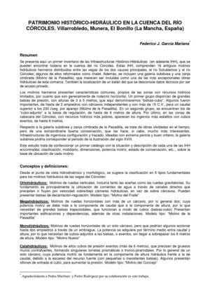 PATRIMONIO HISTÓRICO-HIDRÁULICO EN LA CUENCA DEL RÍO CÓRCOLES. Sept, 2005
