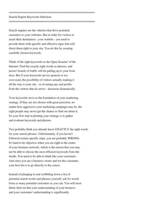 Search Engine Keywords Selection