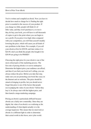 How to Price Your eBook