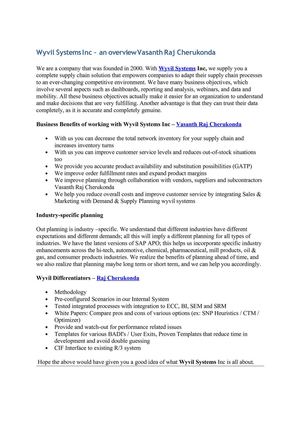 Wyvil Systems Inc – an overview Vasanth Raj Cherukonda