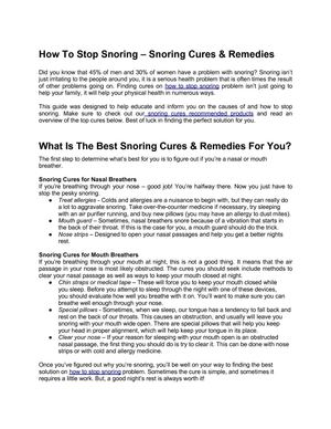 How To Stop Snoring – Snoring Cures & Remedies