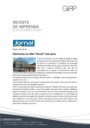 Revista de Imprensa de 20 de Setembro de 2011